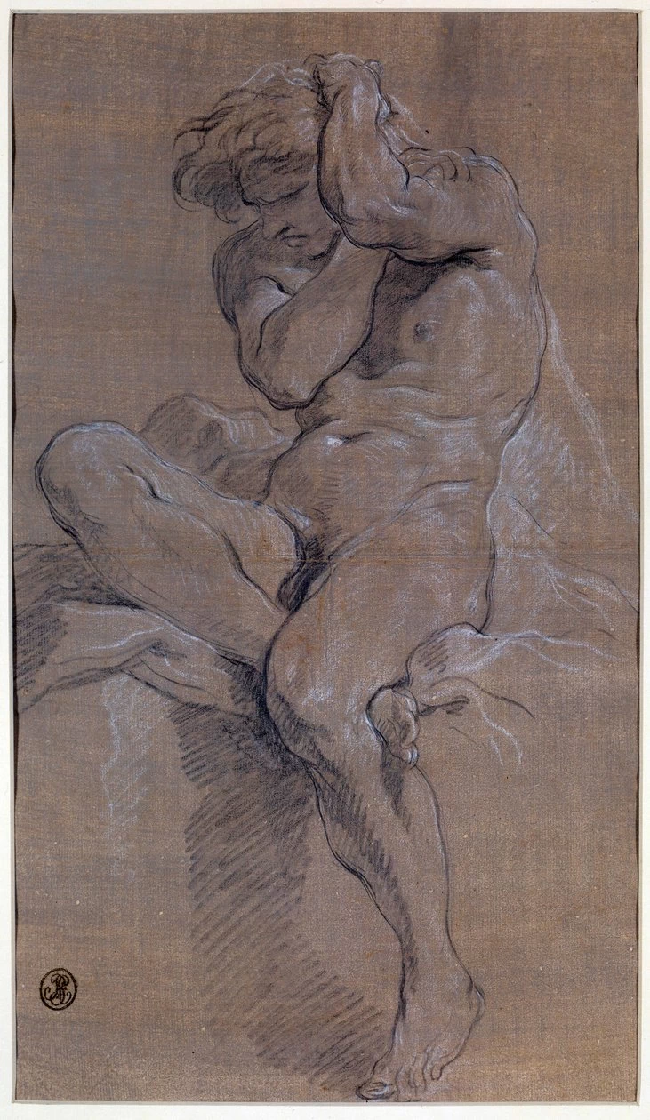 Accademia di uomo nudo seduto